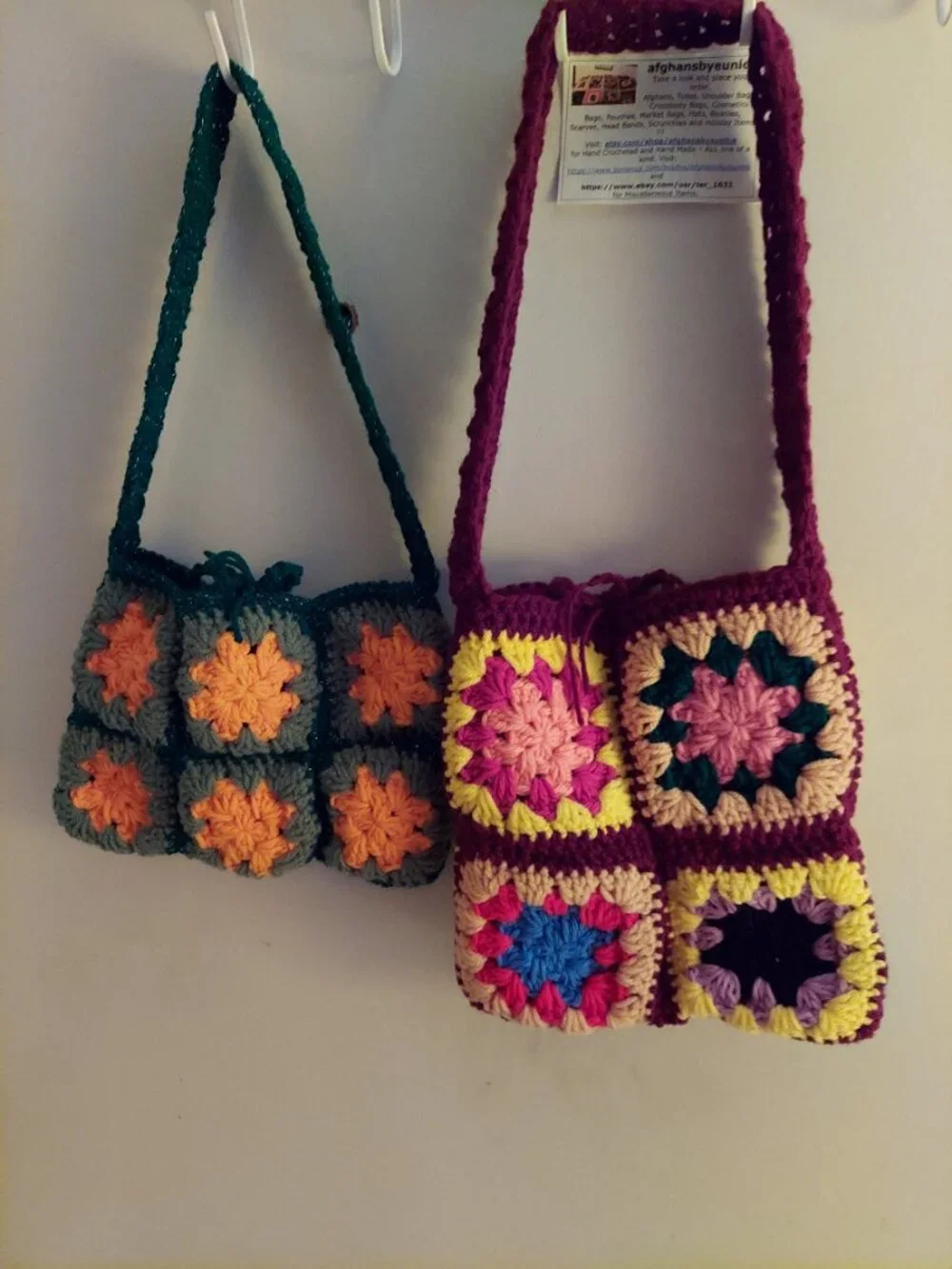 2 Hand Crocheted Youth Purses, Burgundy Dream and Sparkling Ivy for girls
